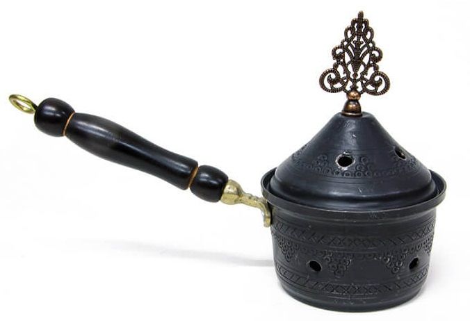 Dekoratif Metal Desenli Saplı Bakır Konik Tütsülük