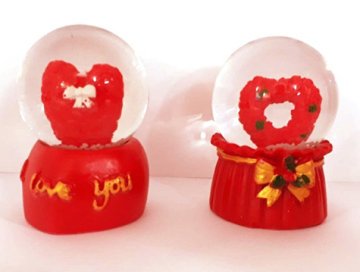 Kırmızı Kalp Temalı Dekoratif  Mini Cam Kar Küresi