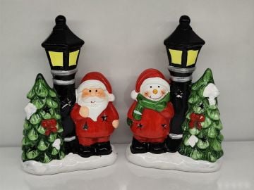 Işıklı Noel Baba Kardan Adam Sokak Lambası Çam Ağacı Temalı Biblo