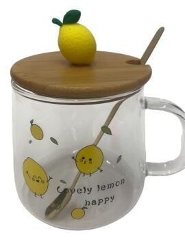 ﻿Cam Limon Tasarım Kaşıklı Limonata Kupa Bardak