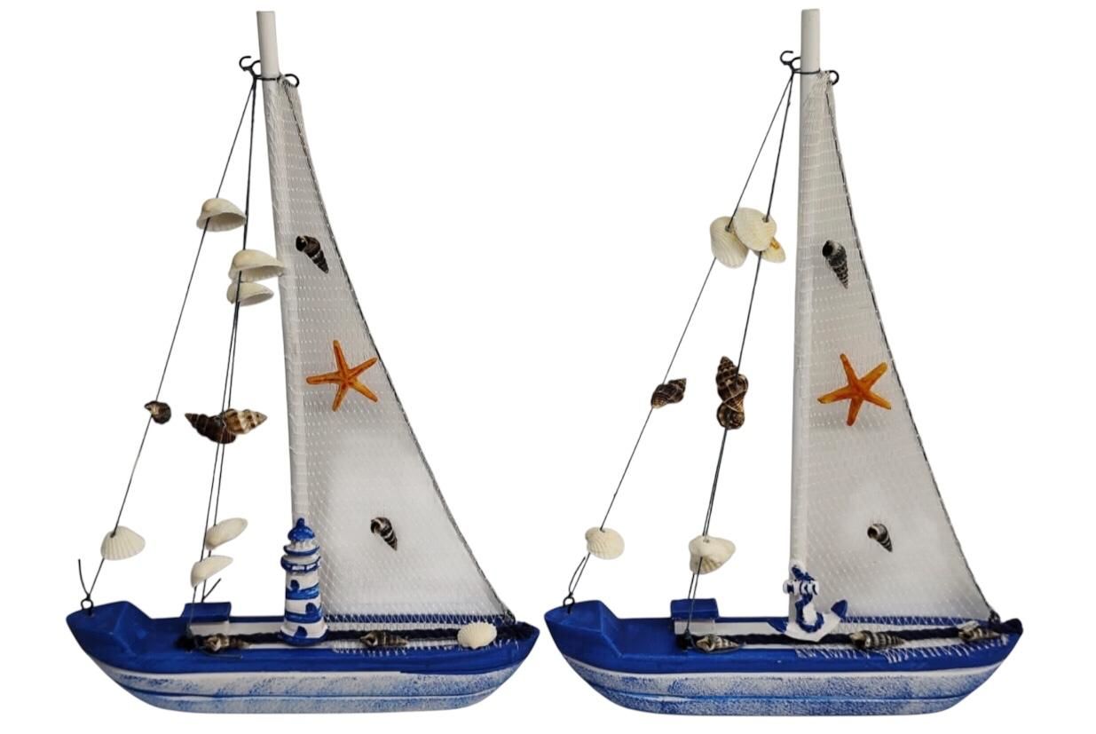 Dekoratif Marin Ahşap Yelkenli Gemi Maketi (34 cm x 23 cm) (2 Adet)