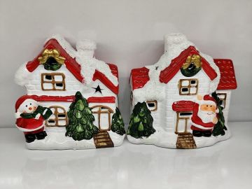 Dekoratif Işıklı Ev Noel Baba  & Kardan Adam Yılbaşı Hediye Biblosu