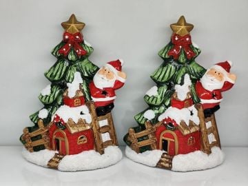 Dekoratif Işıklı Dağ Evi Noel Baba Tasarımlı Yılbaşı Hediye Biblosu