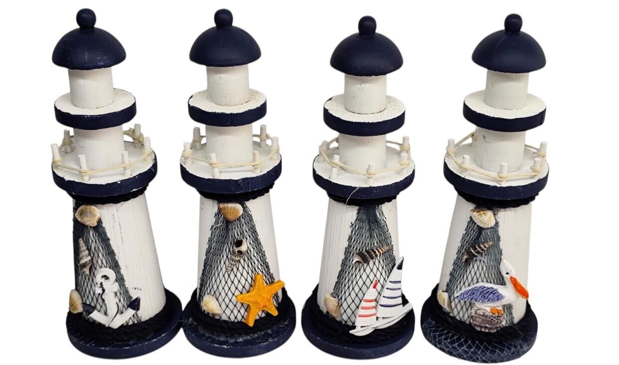 Dekoratif Hediyelik Marin Ahşap Deniz Feneri (22 cm x 8 cm)