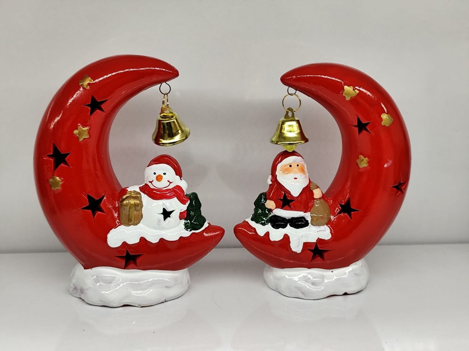 Işıklı Ay Üstünde Oturan Noel Baba Kardan Adam Yılbaşı Hediye Biblosu