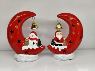 Işıklı Ay Üstünde Oturan Noel Baba Kardan Adam Yılbaşı Hediye Biblosu