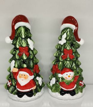 Işıklı Seramik Çam Ağacı Noel Baba Kardan Adam Yılbaşı Hediye Biblosu
