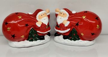 Işıklı Noel Baba Hediye & Çuvalı Hediyelik Seramik Biblosu