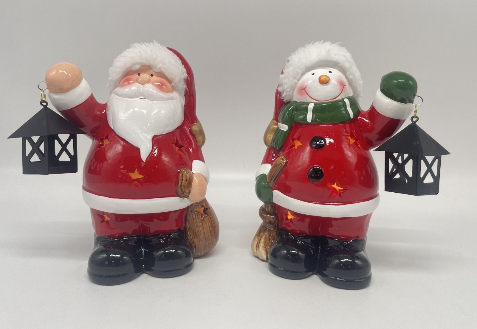 Işıklı Dekoratif Fenerli Noel Baba & Kardan Adam Yılbaşı Hediye Biblo