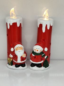 Kırmızı Noel Baba Kardan Adam Tasarım Yılbaşı Temalı Pilli Mum