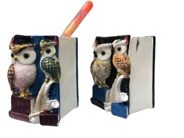 Polyester Kitap Tasarımlı Baykuş Kalemlik Dekoratif Biblo