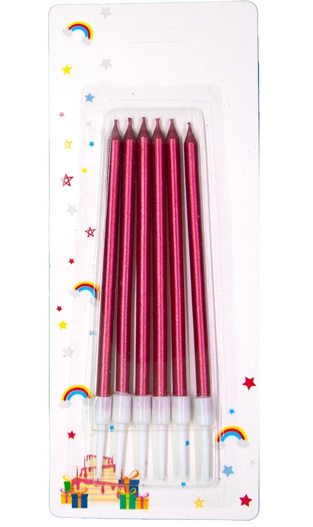 İnce Uzun Kırmızı Doğum Günü Mumu 6'lı (13 cm)