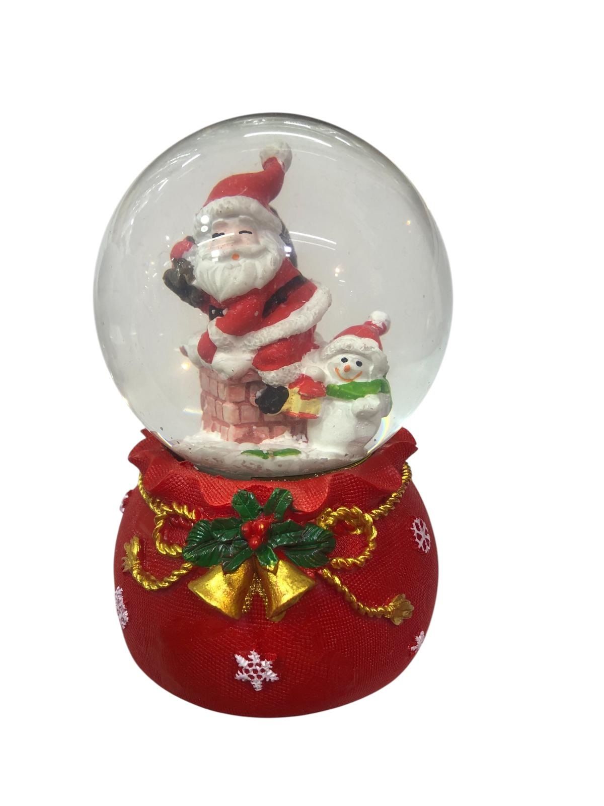 Işıklı Bacada Noel Baba Kardan Adam Müzikli Cam Kar Küresi