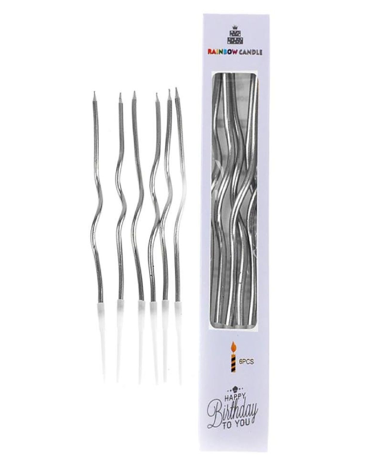 Gümüş Kıvrımlı Doğum Günü Pasta Mumu 6'lı