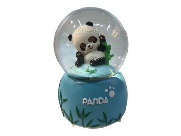 Işıklı Kar Püskürten Oturan Panda Müzik Kutusu Cam Kar Küresi