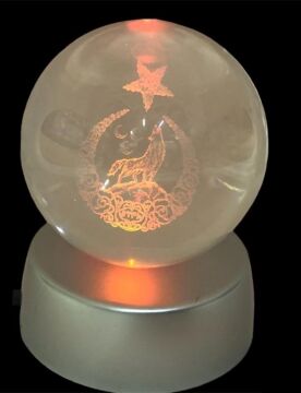 Kristal Cam Küre Renk Değiştiren Led Işıklı Kurt
