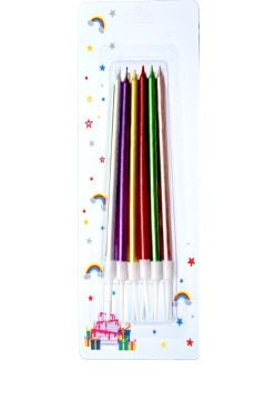 İnce Uzun Renkli Doğum Günü Mumu 6'lı (15 cm)