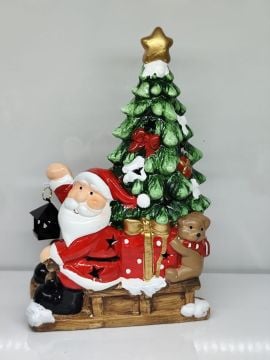 Yılbaşı Hediyesi Işıklı Kızakta Hediye Dağıtan Noel Baba Seramik Biblo