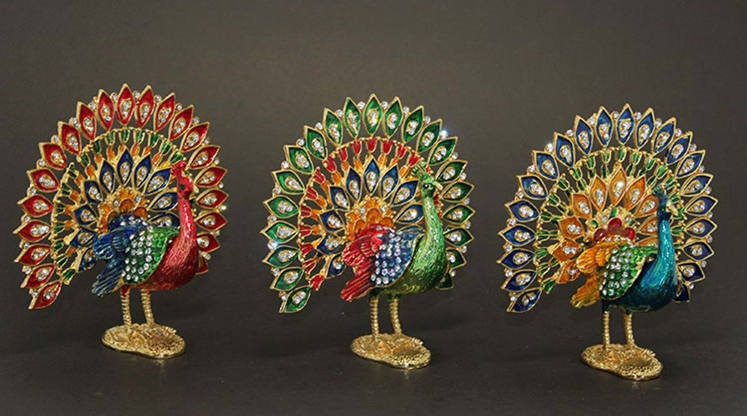 Dekoratif Swarovski Taşlı Tavuskuşu Biblosu (13 cm x 13 cm)