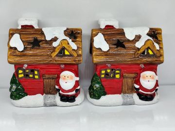 Işıklı Seramik Dağ Evi Noel Baba Tasarım Yılbaşı Hediye Seramik Biblo