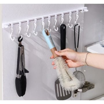 10 Kancalı Kendinden Yapışkanlı Mutfak Banyo Askısı(40cm)
