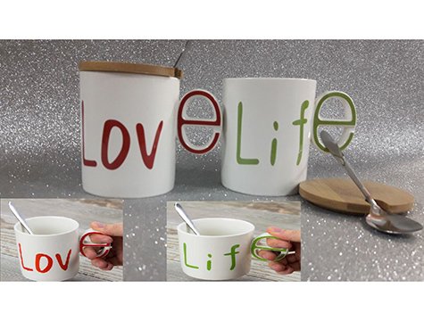 Ahşap Kapaklı Kaşıklı Kupa Bardak (love & Life)