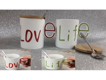 Ahşap Kapaklı Kaşıklı Kupa Bardak (love & Life)