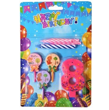 Ayıcıklı Pembe 8 Rakam Doğum Günü Pasta Mumu