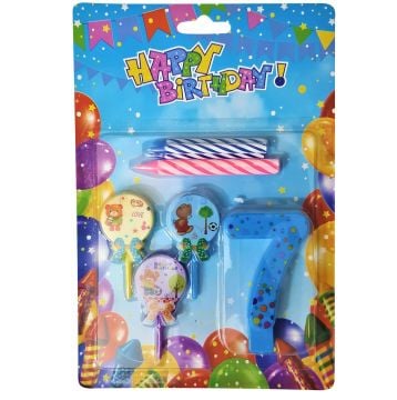 Ayıcıklı Mavi 7 Rakam Doğum Günü Pasta Mumu