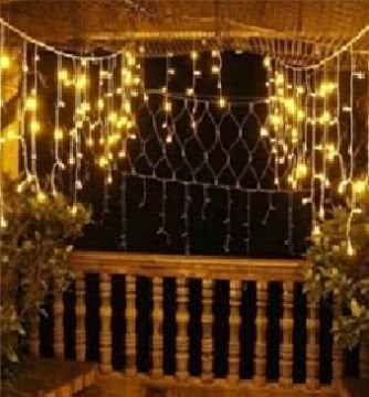 8 Fonksiyonlu 96 Led Sarı Renk Şeklinde 220V Led Işık (4 mt x 50 cm)