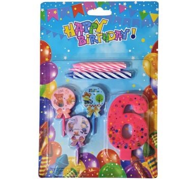 Ayıcıklı Pembe 6 Rakam Doğum Günü Pasta Mumu