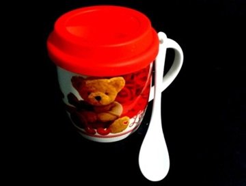 Ayıcık Love Temalı Silikon Kapaklı Kaşıklı Seramik Kupa Bardak