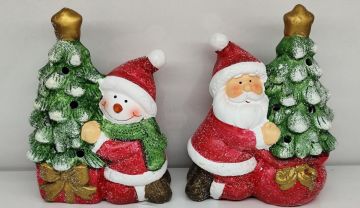 Dekoratif Işıklı Karlı Çam Ağcı Noel Baba Kardan Adam Yılbaşı Biblosu