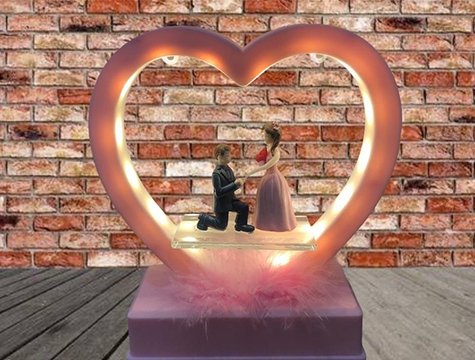 Işıklı Kalp İçinde Romantik Diz Çöken Sevgili Biblosu