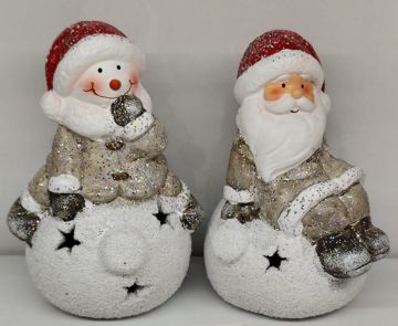 Dekoratif Işıklı Kar Topu Üstünde Noel Baba Kardan Adam Yılbaşı Biblosu