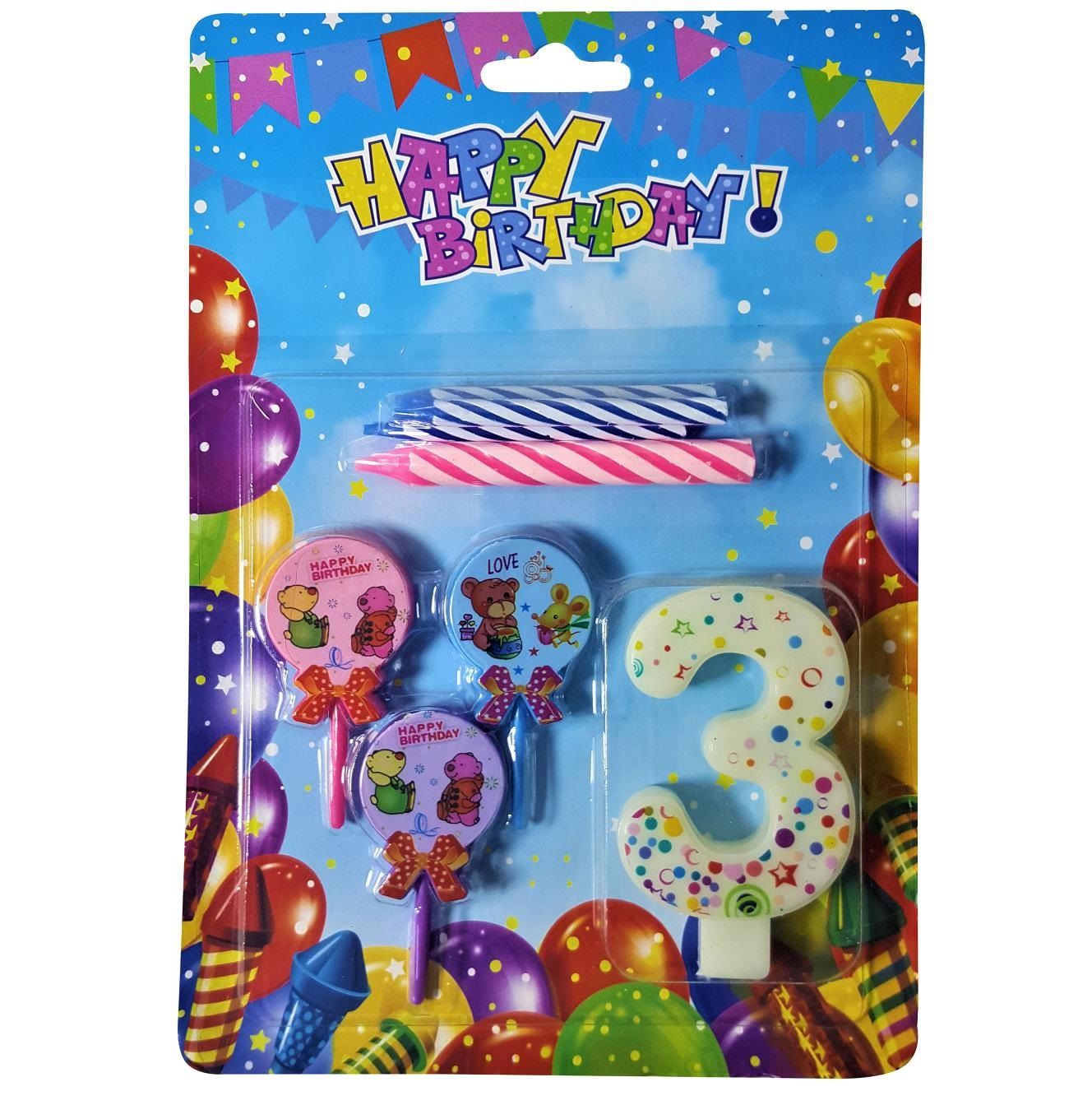 Ayıcıklı Beyaz 3 Rakam Doğum Günü Pasta Mumu