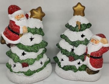 Işıklı Dekoratif Karlı Çam Ağacına Tırmanan Noel Baba Biblosu