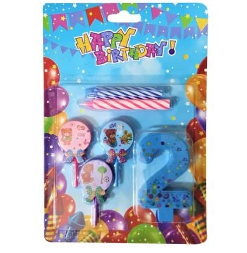 Ayıcıklı Mavi 2 Rakam Doğum Günü Pasta Mumu