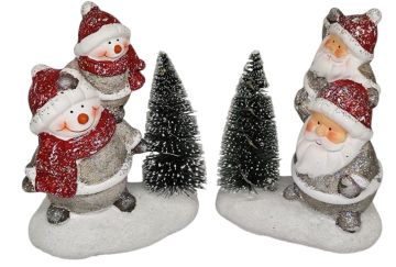 Işıklı Dekoratif Simli Üst Üste Noel Baba Kardan Adam Çam Ağacı Biblosu