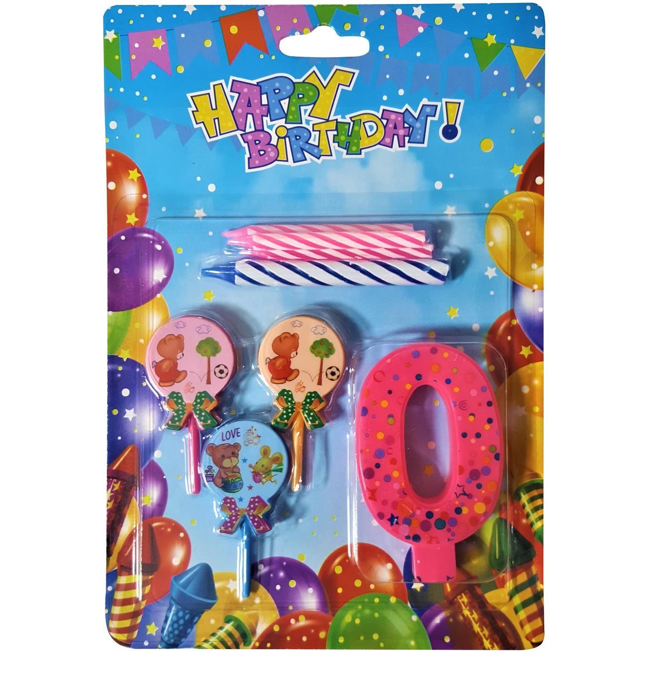 Ayıcıklı Pembe 0 Rakam Doğum Günü Pasta Mumu