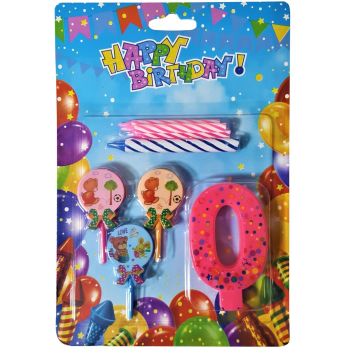 Ayıcıklı Pembe 0 Rakam Doğum Günü Pasta Mumu