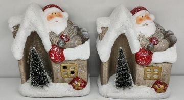 Dekoratif Işıklı Karlı Dağ Evi Noel Baba Tasarım Yılbaşı Hediye Biblosu