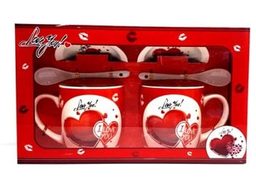 2'li Sevgiliye Hediye Love You Temalı Kaşıklı Kupa Bardak Seti