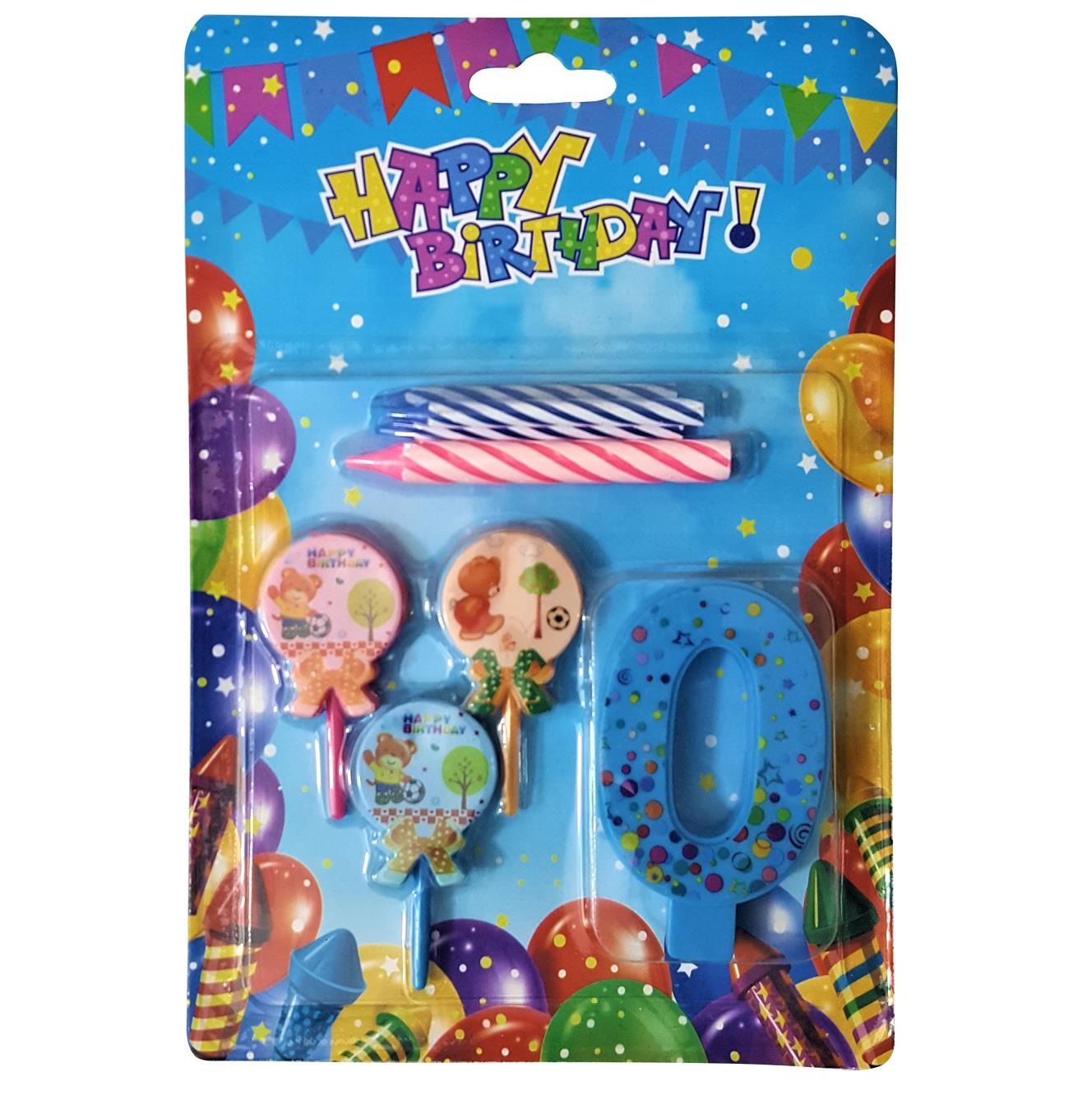 Ayıcıklı Mavi 0 Rakam Doğum Günü Pasta Mumu