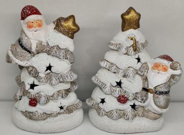 Dekoratif Işıklı Karlı Simli Noel Baba Çam Ağacı Tasarım Biblosu