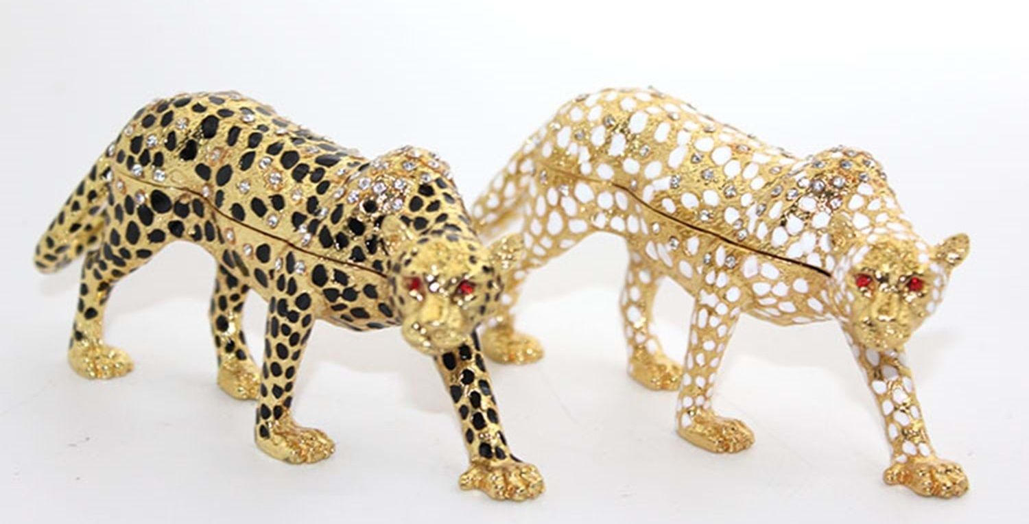 Dekoratif Swarovski Taşlı Leopar Biblosu (13cm x 7cm)