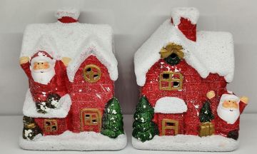 Dekoratif Işıklı Karlı Dağ Evi Noel Baba Tasarım Yılbaşı Biblosu