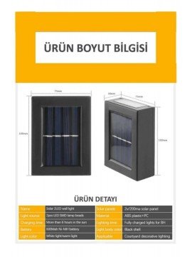 Solar Çift Taraflı Duvar Bahçe Lamba Güneş Enerjili Aplik (2 Adet)