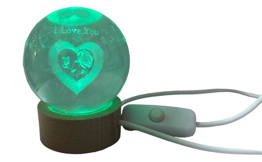 Dekoratif I Love You Kalpli Gül Ahşap Altlıklı Işıklı Cam Küre