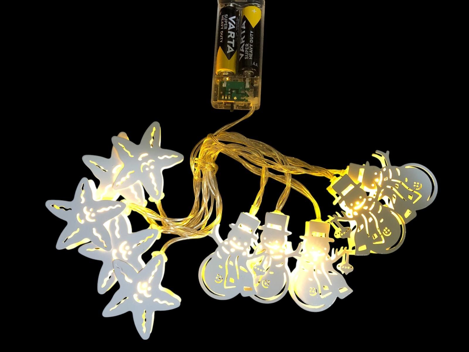 10 Led Yıldız & Kardan Adam Pilli Çam Ağacı Süsü (2 Mt)